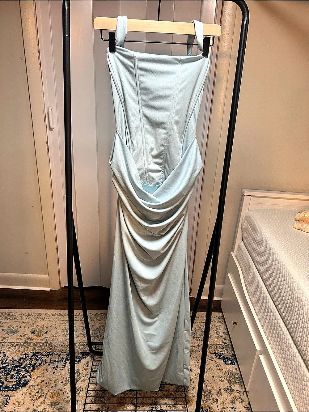 Blue Lace-Up Draped Maxi Dress